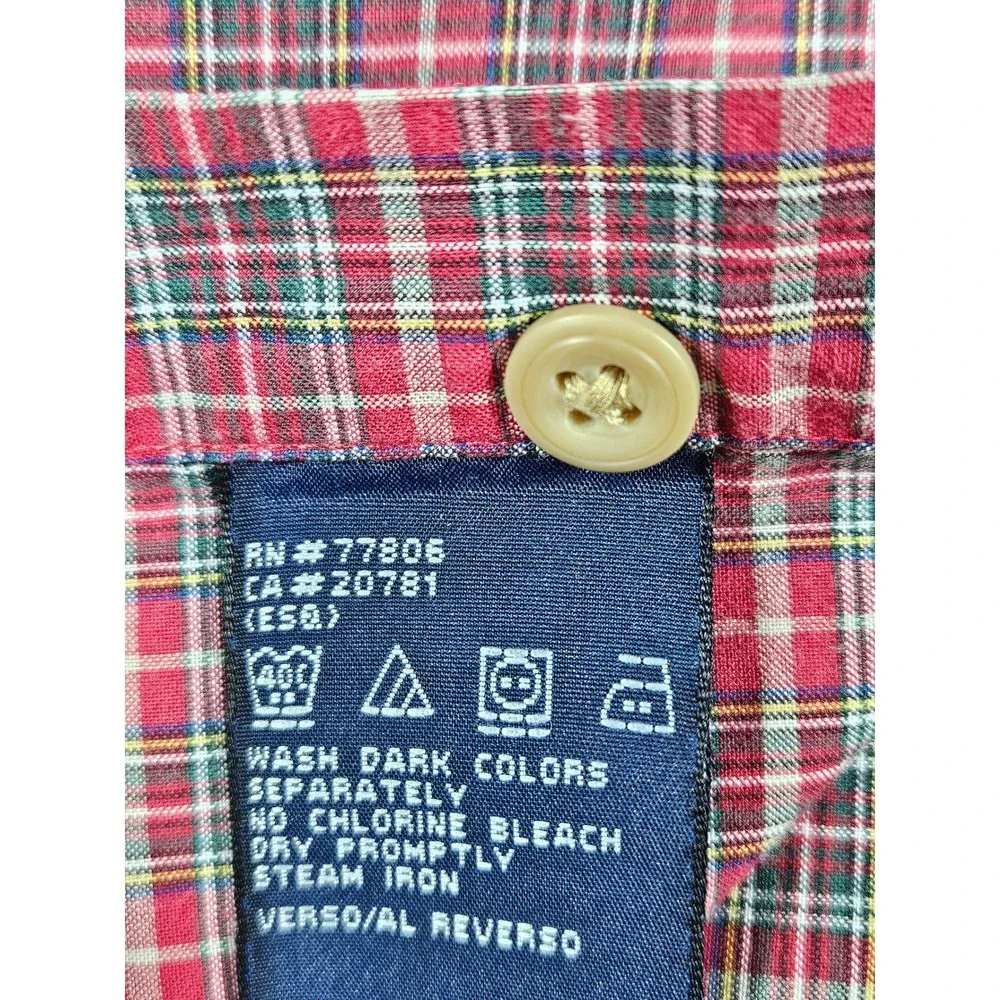 Tommy Hilfiger Mens XL Red Plaid Button Down Shirt Long Sleeve Crest Logo Cotton